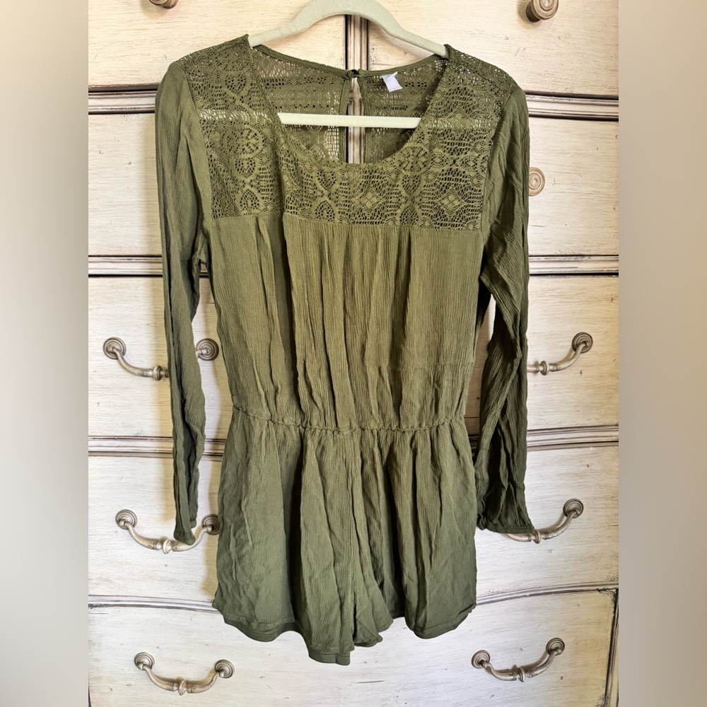 Olive Green Lace Detail Women's short Romper